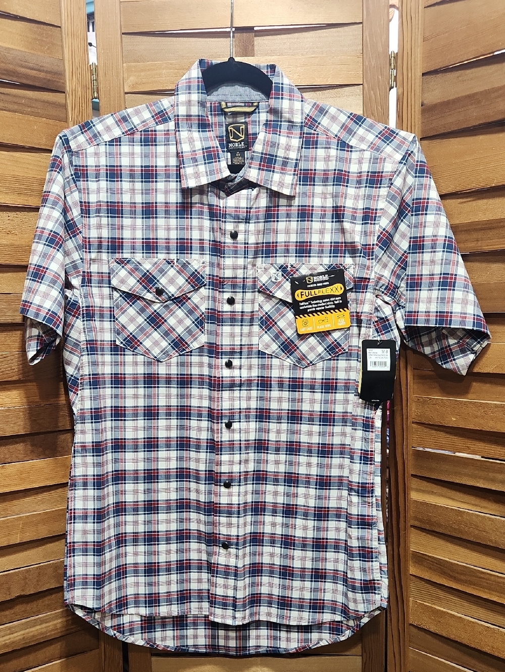 Noble Outfitters Men's M Short Sleeve Plaid Snap Button Down Shirt Blue Red